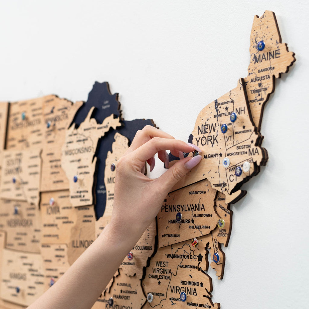 Wooden 3D Map of USA - Gold