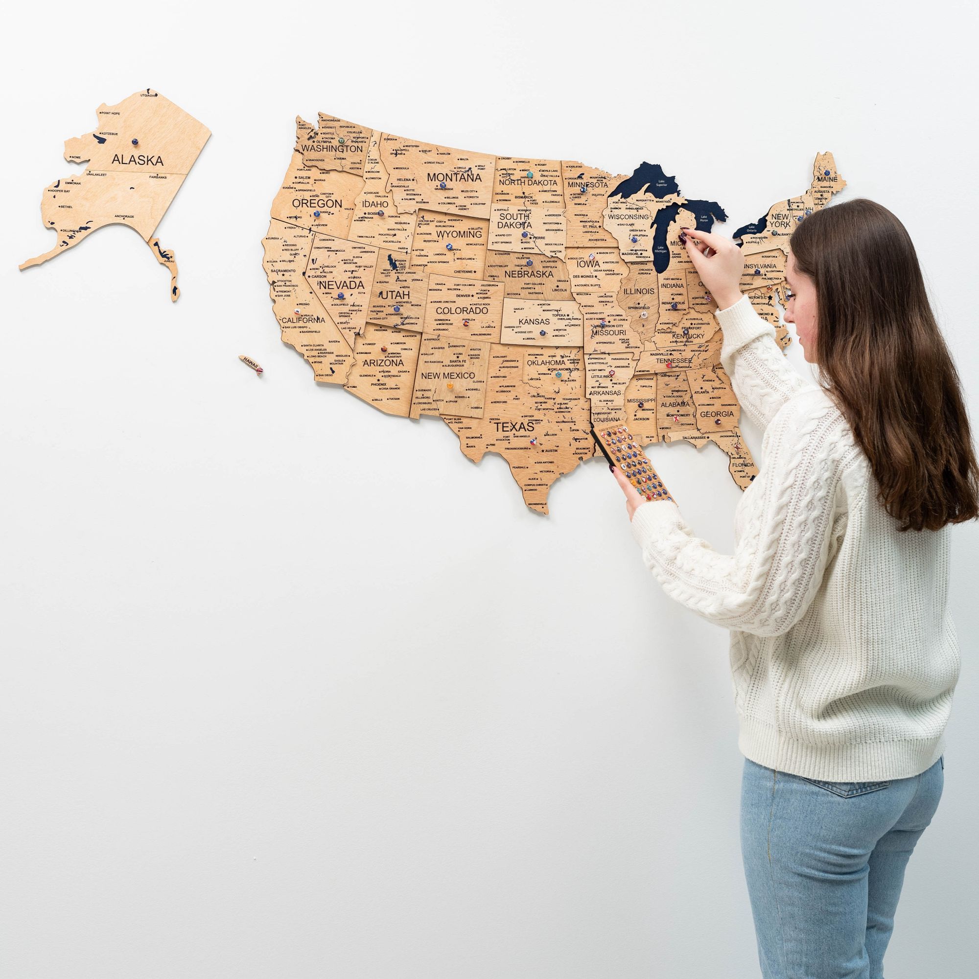 Wooden 3D Map of USA - Gold