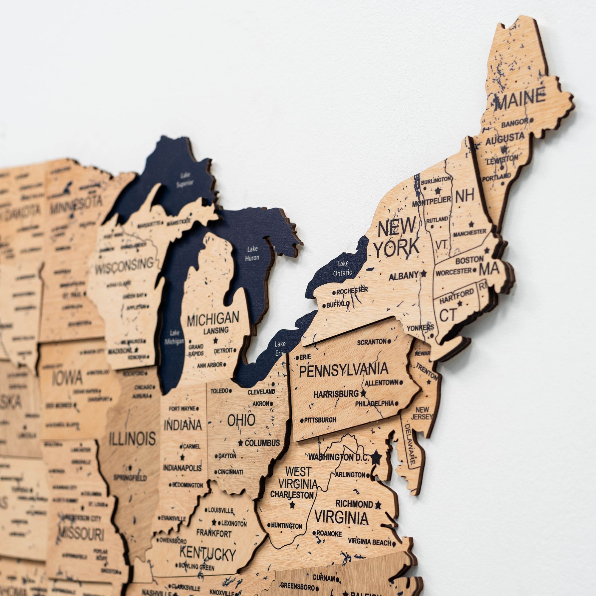 Wooden 3D Map of USA - Gold