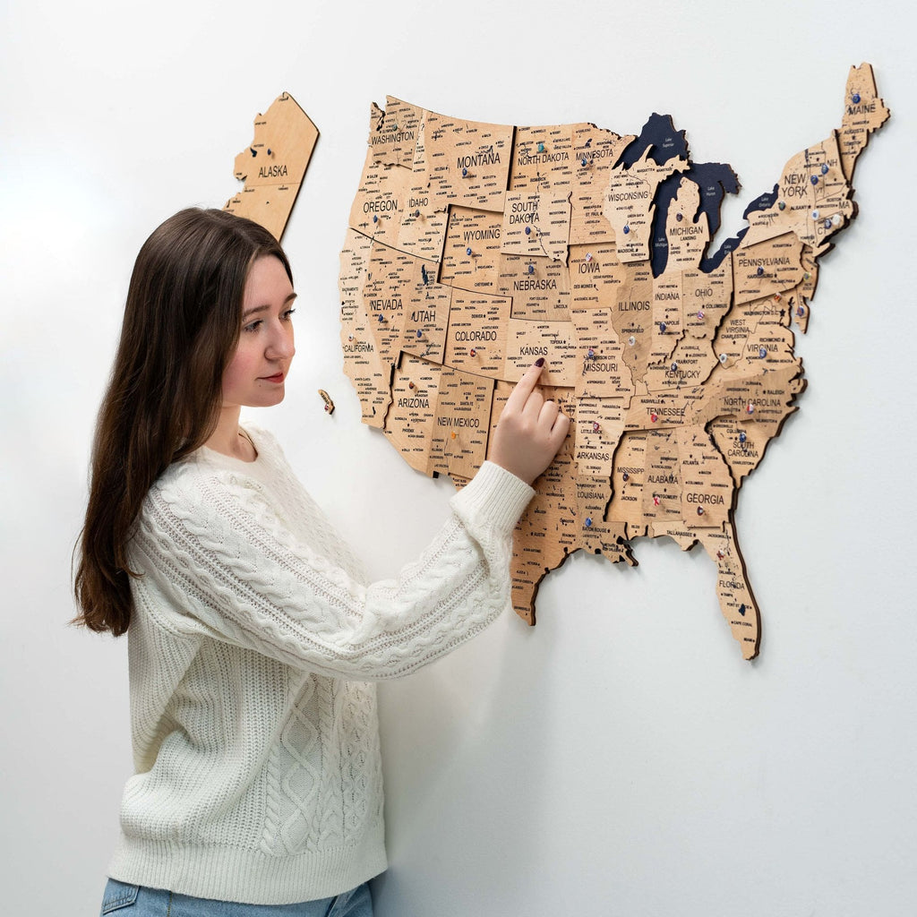 Wooden 3D Map of USA - Gold