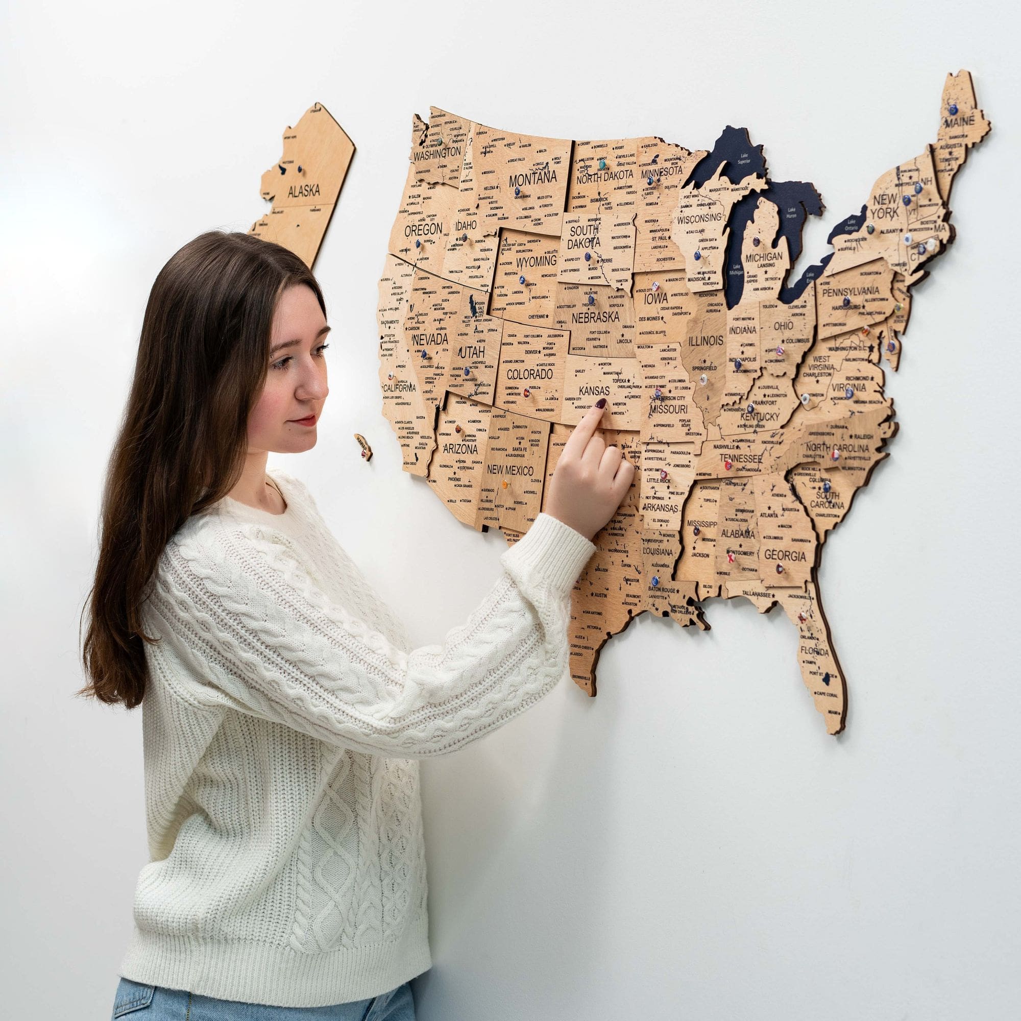 Wooden 3D Map of USA - Gold