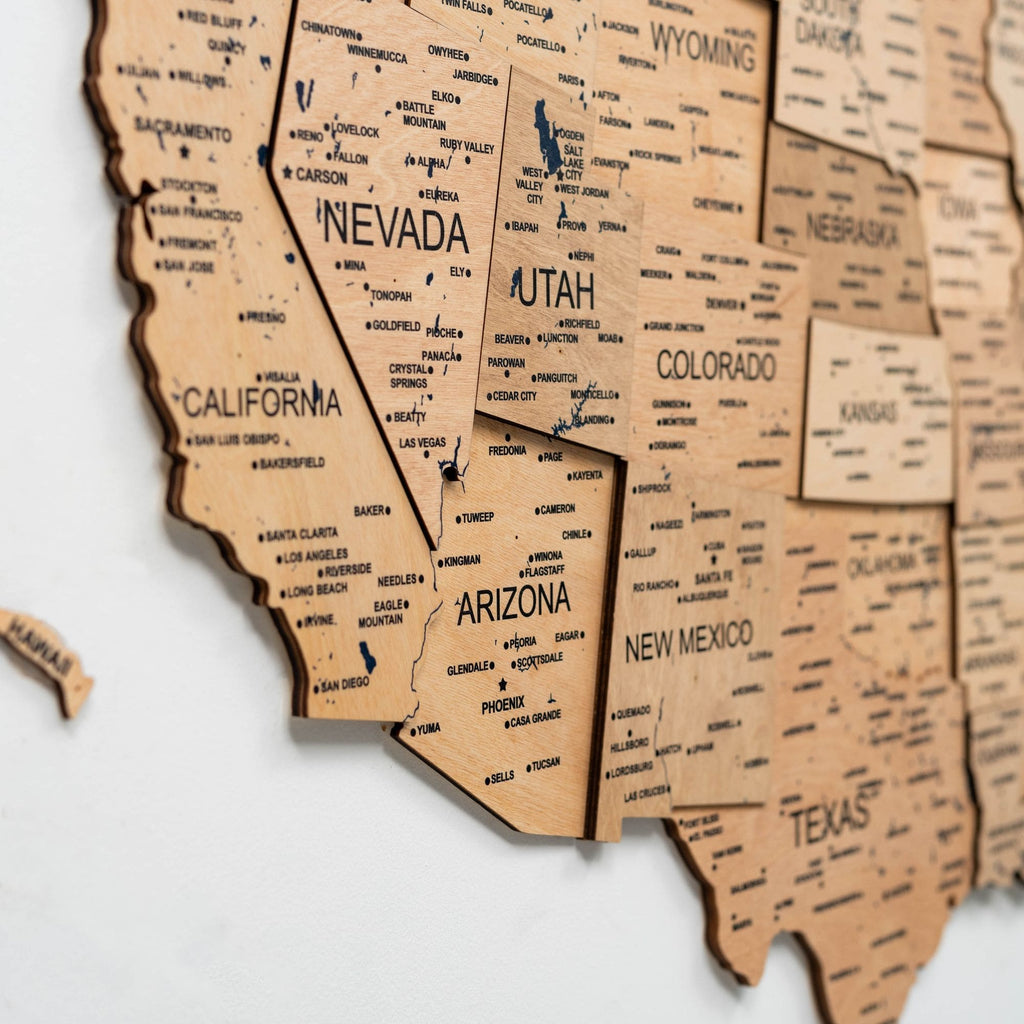 Wooden 3D Map of USA - Gold