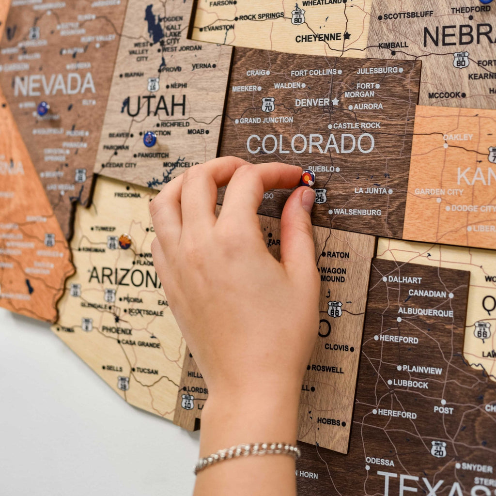Wooden 3D Map of USA - Multicolor