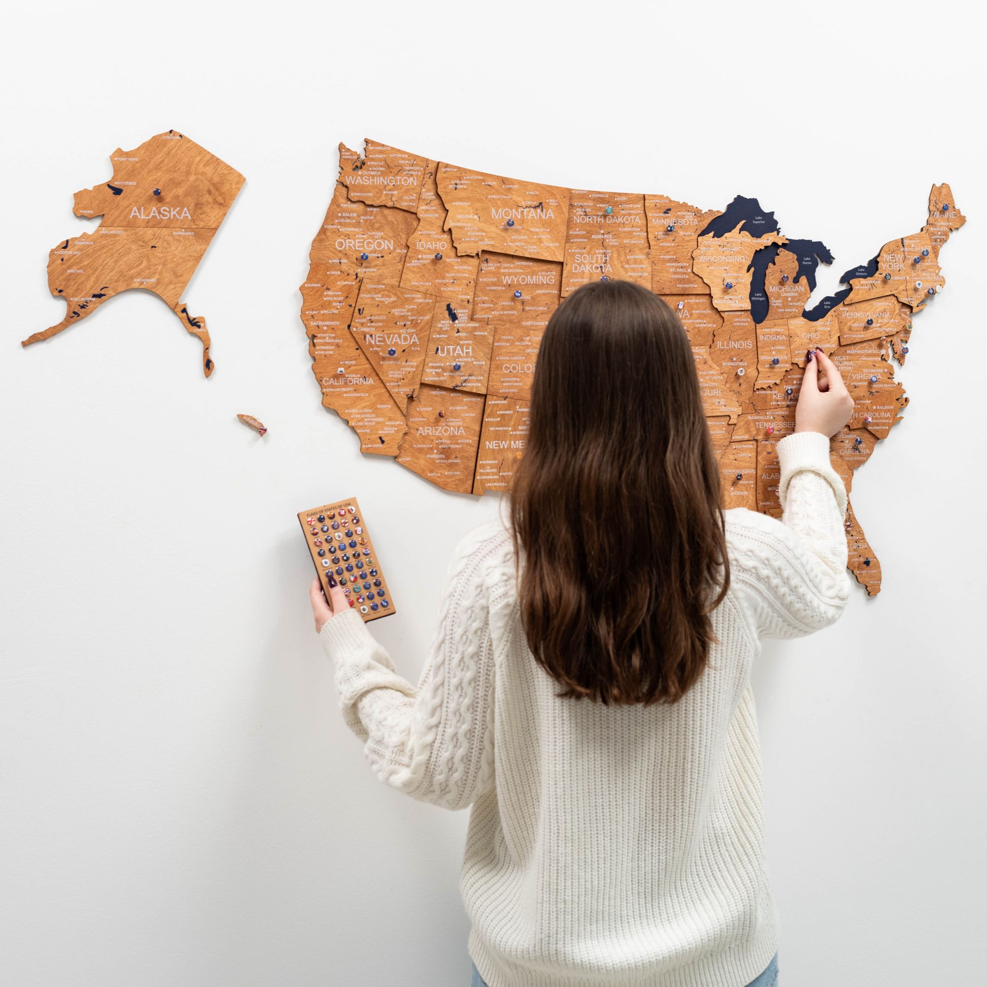 Wooden 3D Map of USA - Oak