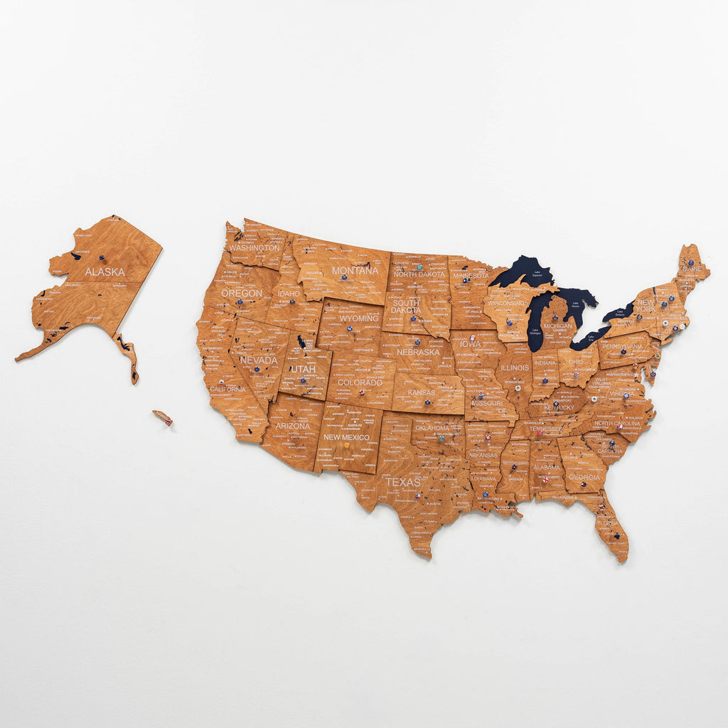 Wooden 3D Map of USA - Oak