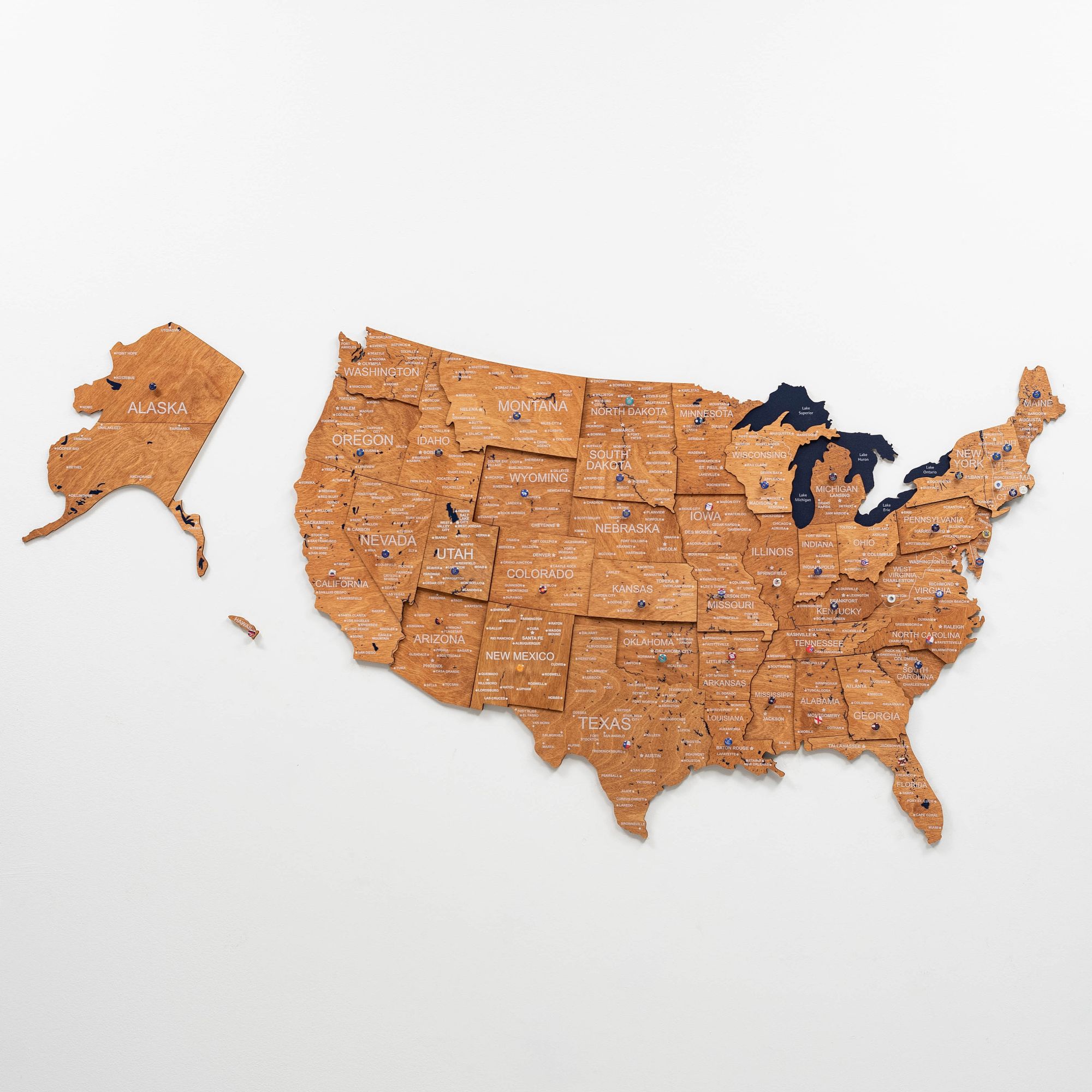 Wooden 3D Map of USA - Oak