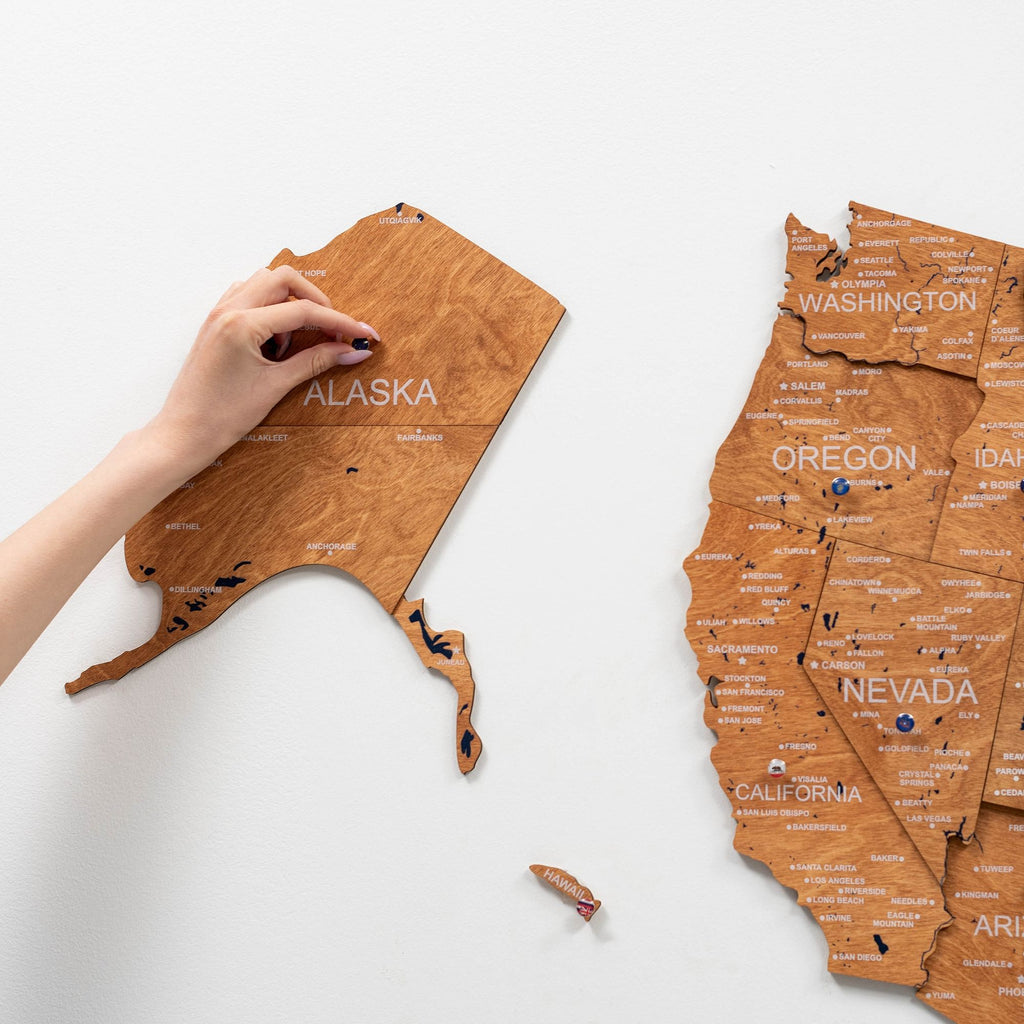 Wooden 3D Map of USA - Oak
