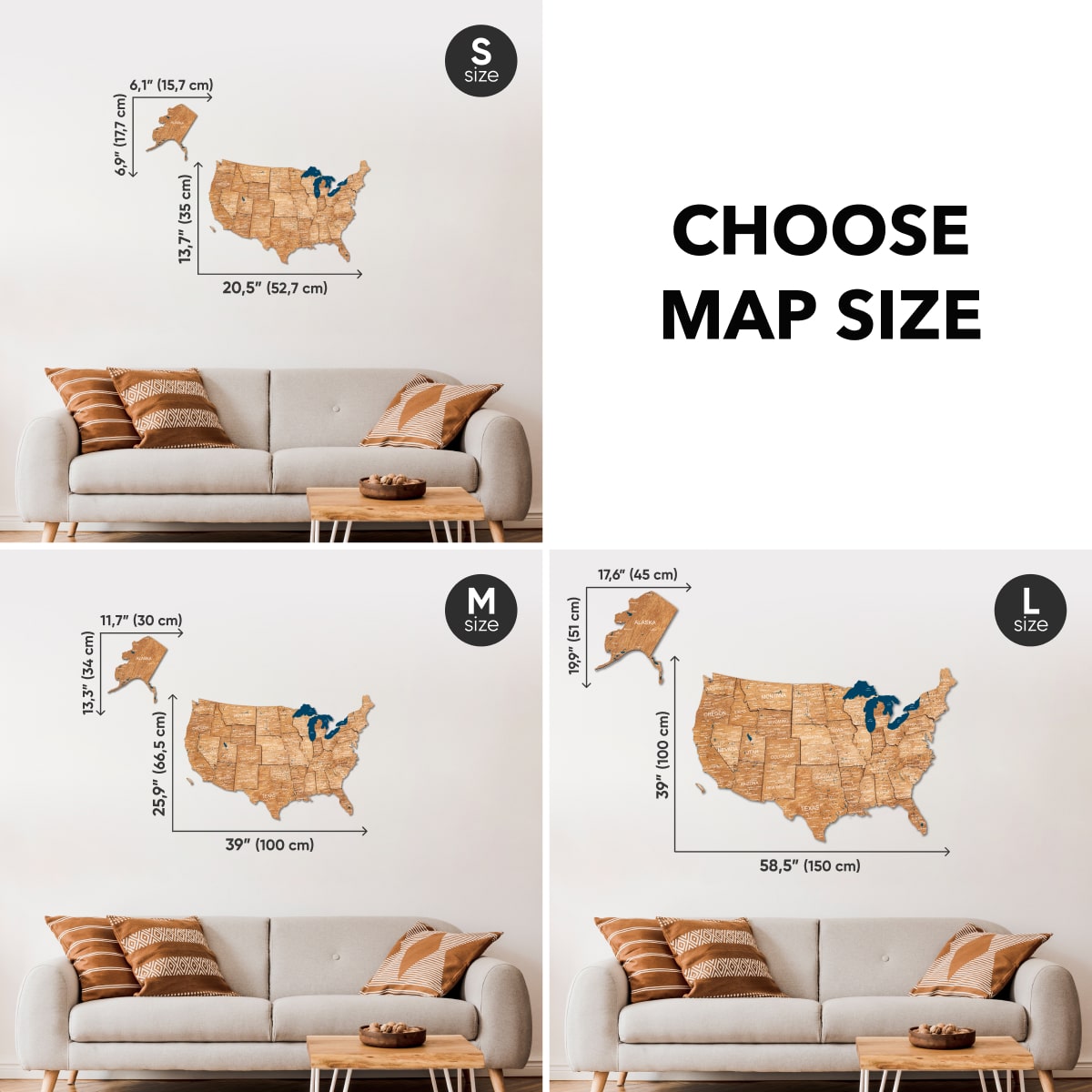 Wooden 3D Map of USA - Oak