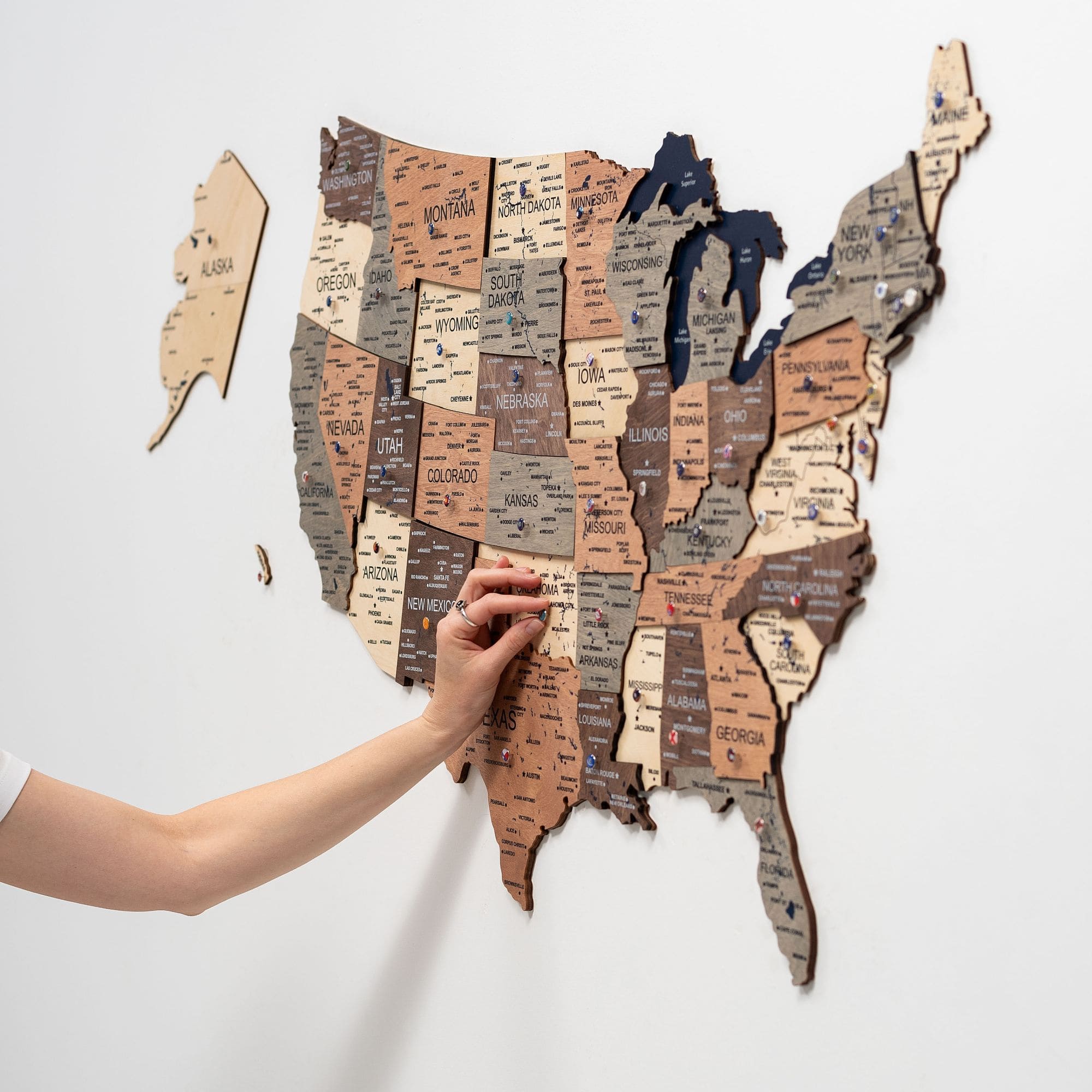 Wooden 3D Map of USA - Smokey