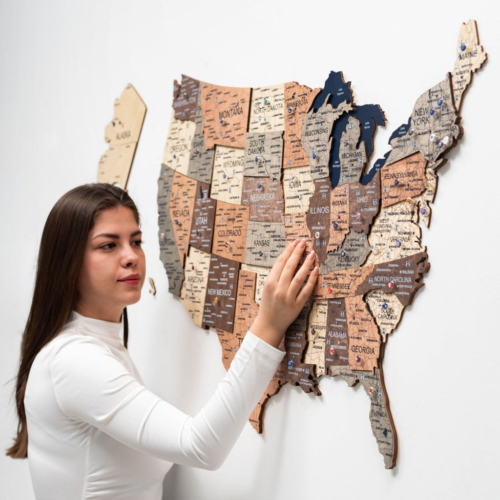 Wooden 3D Map of USA - Smokey