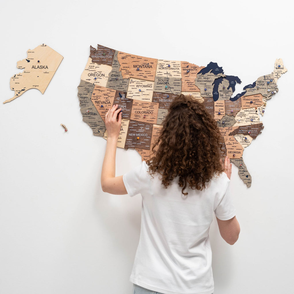 Wooden 3D Map of USA - Smokey