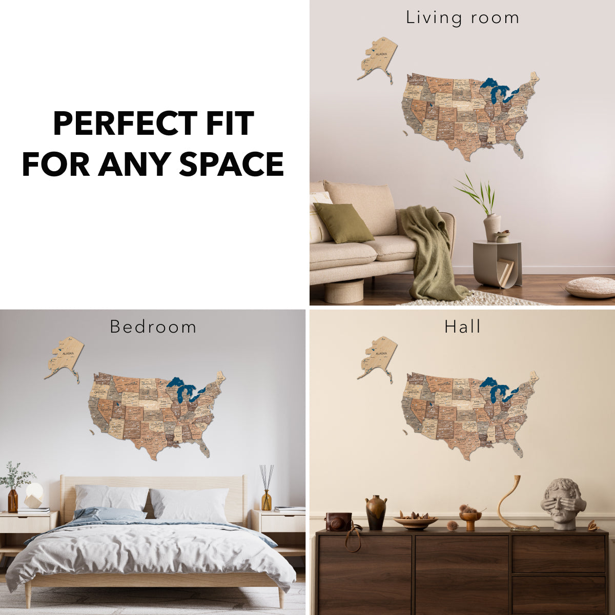 Wooden 3D Map of USA - Smokey