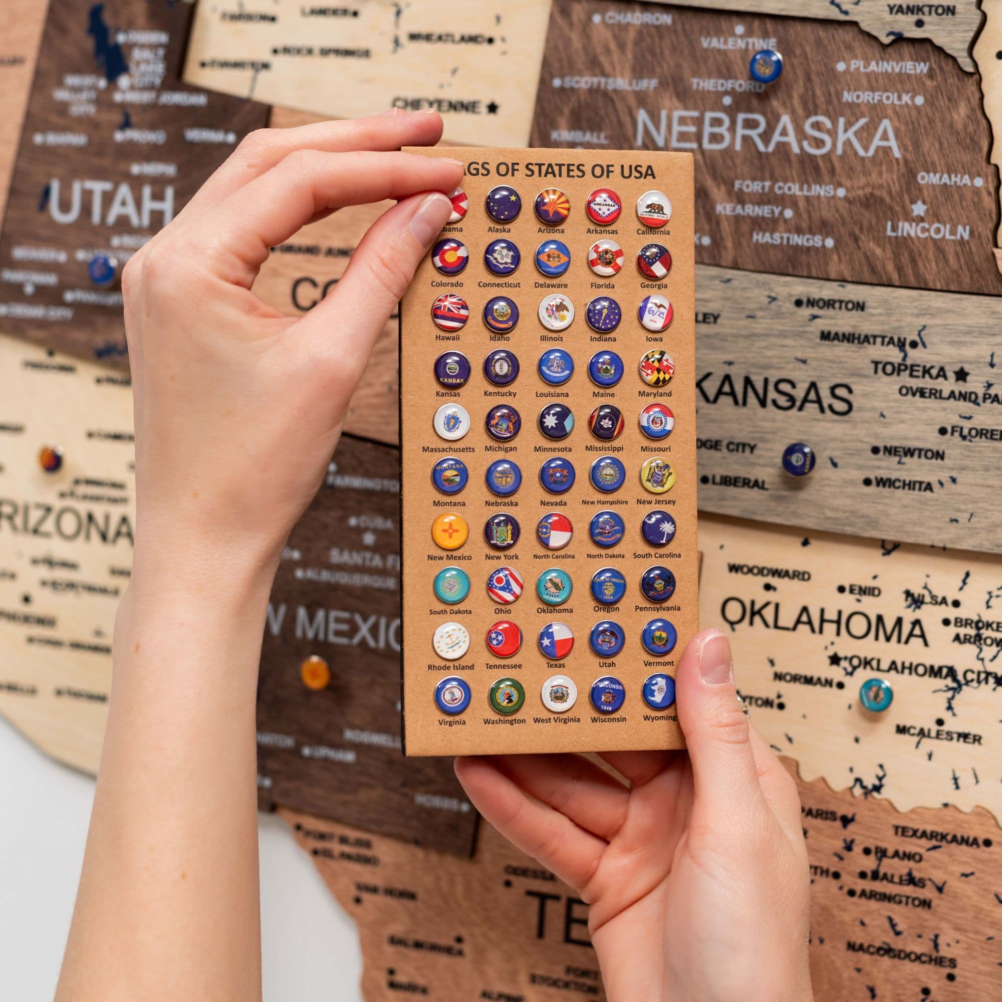 Wooden 3D Map of USA - Smokey