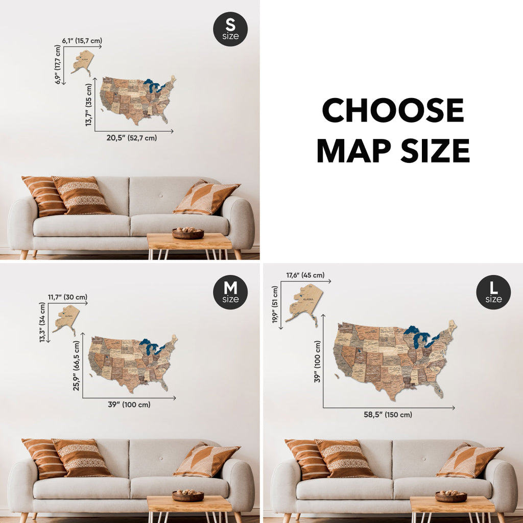 Wooden 3D Map of USA - Smokey