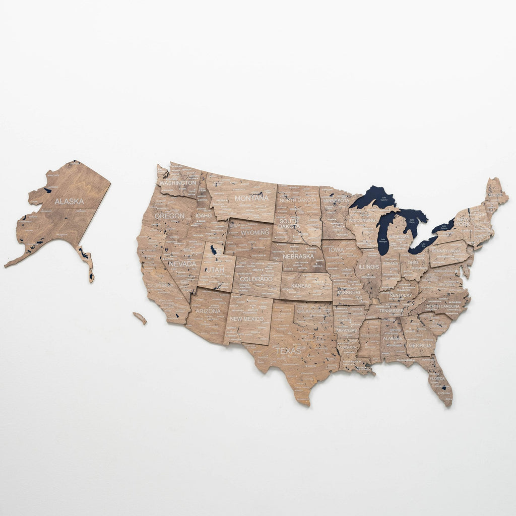 Wooden 3D Map of USA - Terra