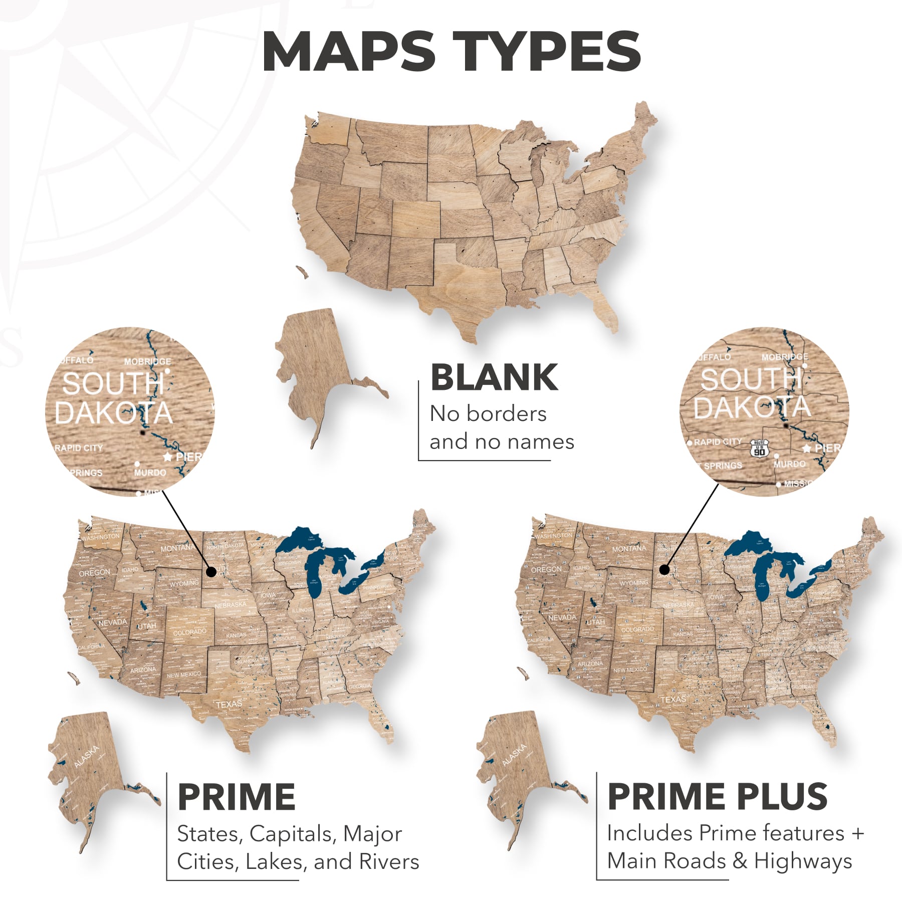 Wooden 3D Map of USA - Terra