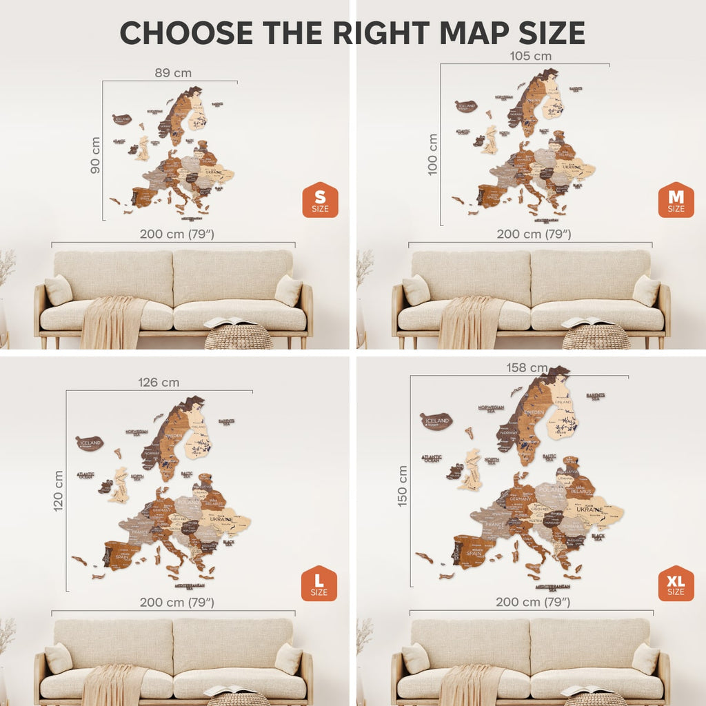 3D Europe Wooden Map Multicolor