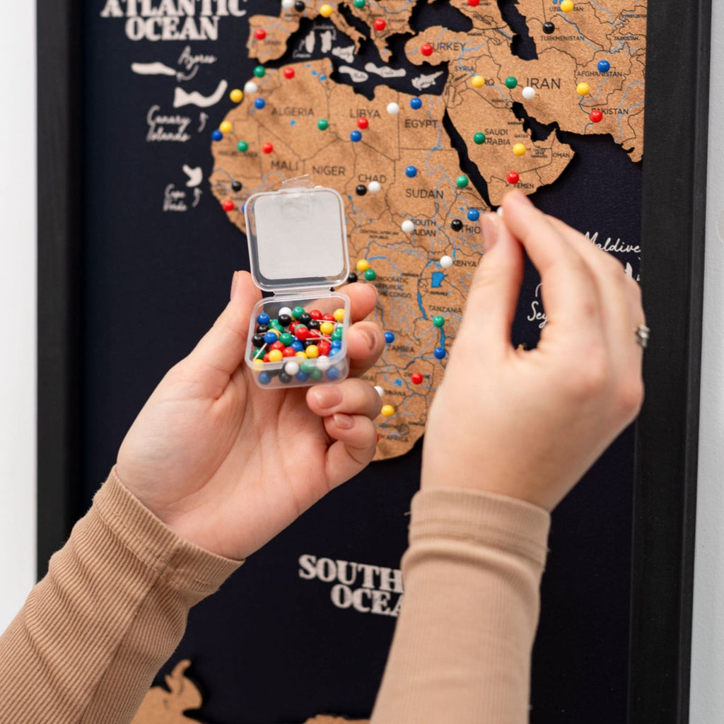Cork world map triptych - Black