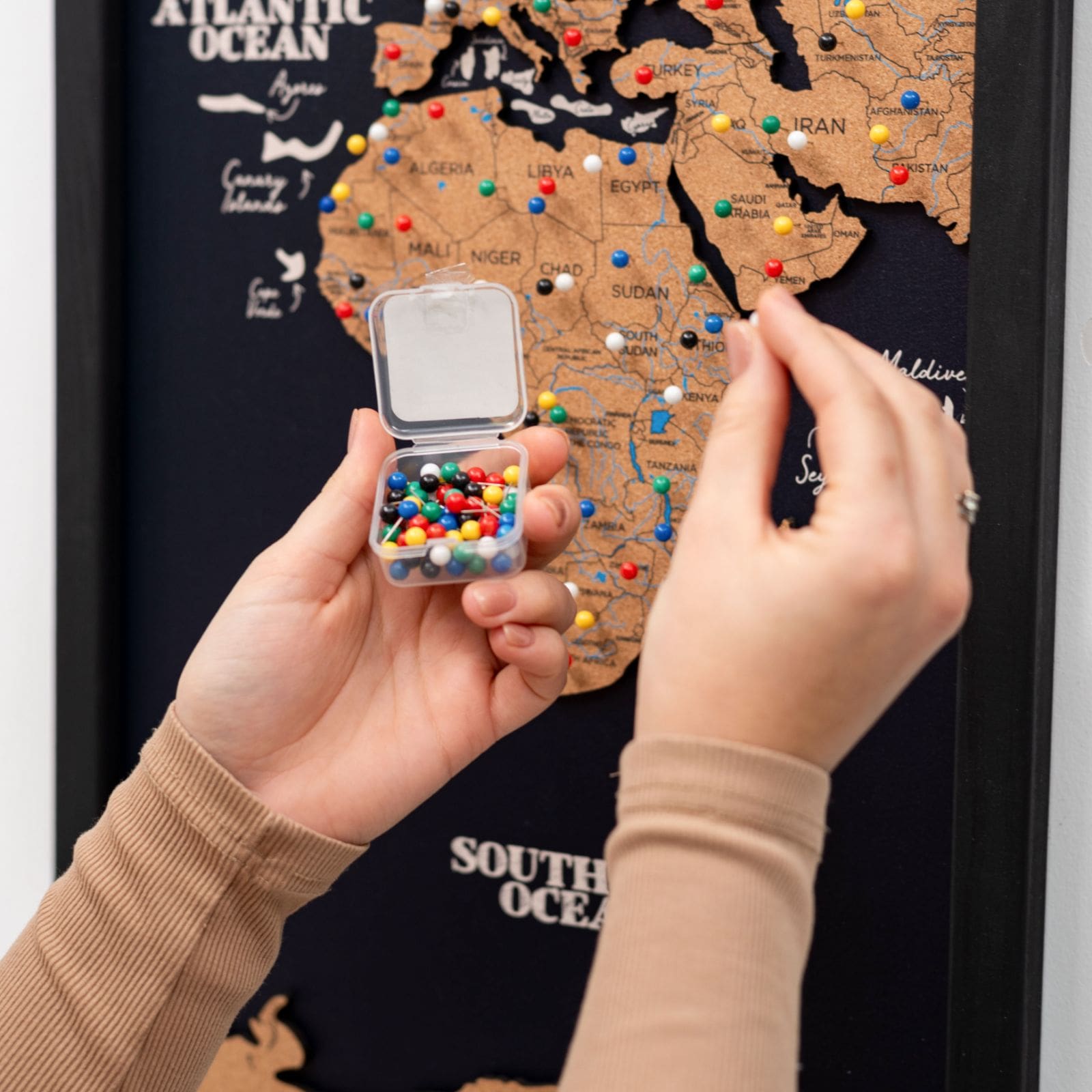 Cork world map triptych - Black