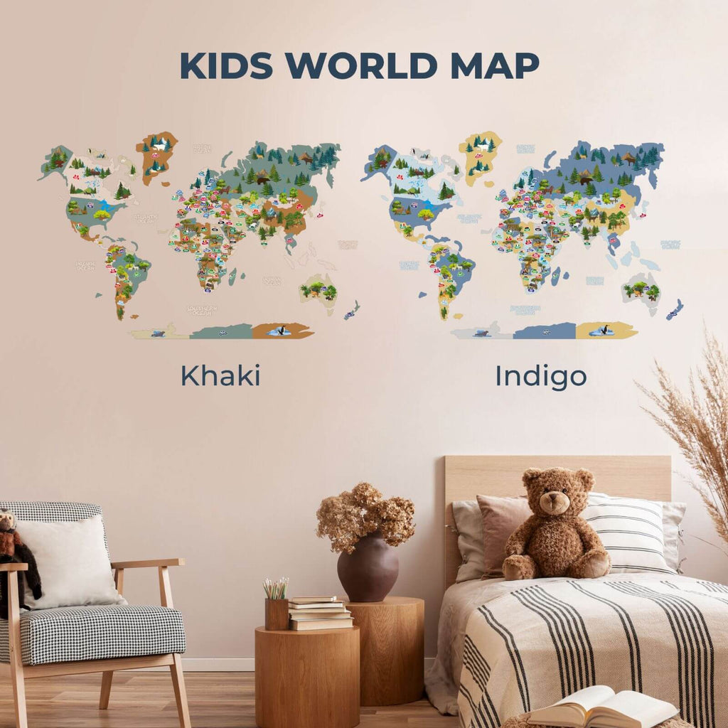 Animal World Map Indigo