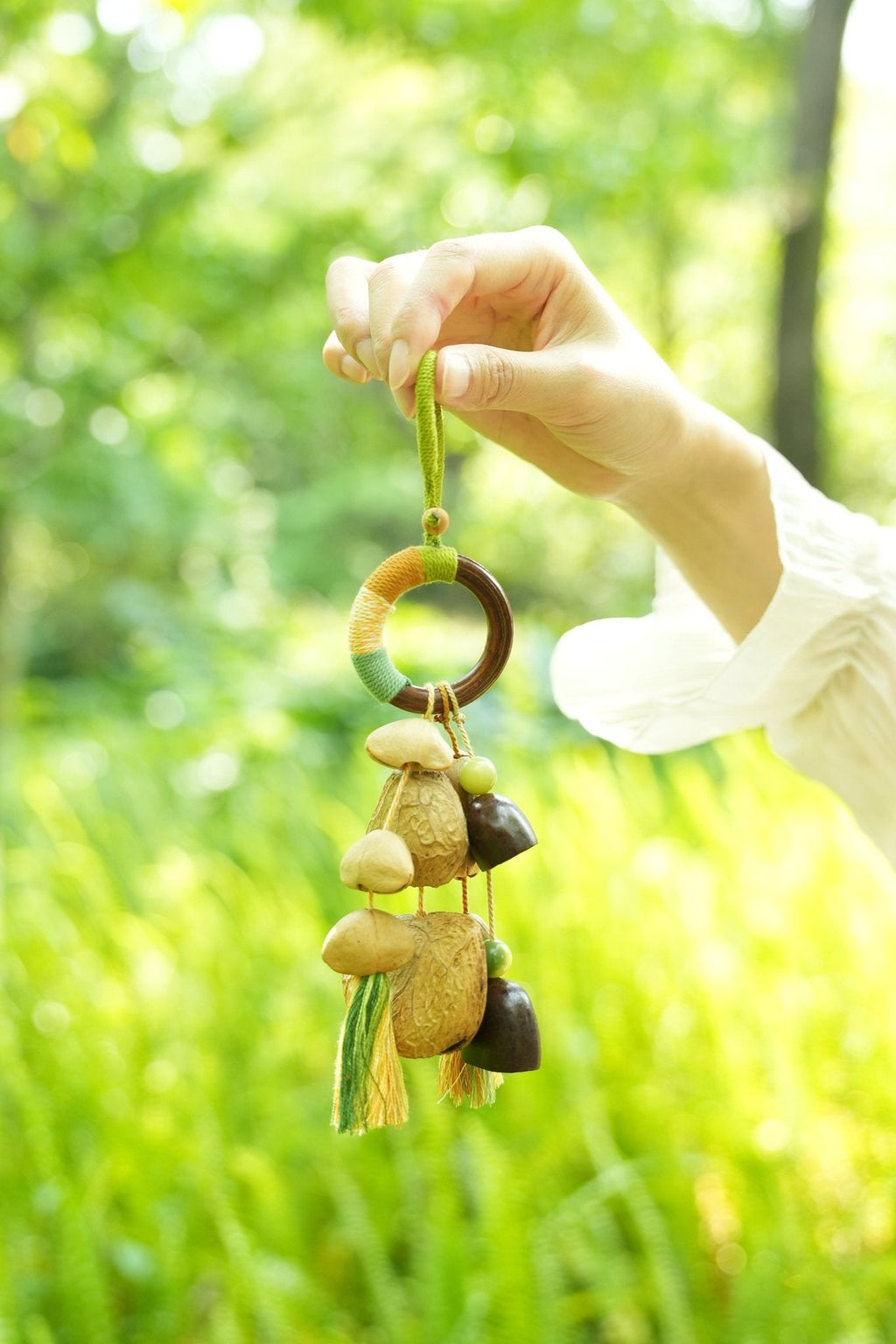 "Forest Rattle" Wood Ring Seed Bag Charm | Seed Ornaments | Wiccan Center