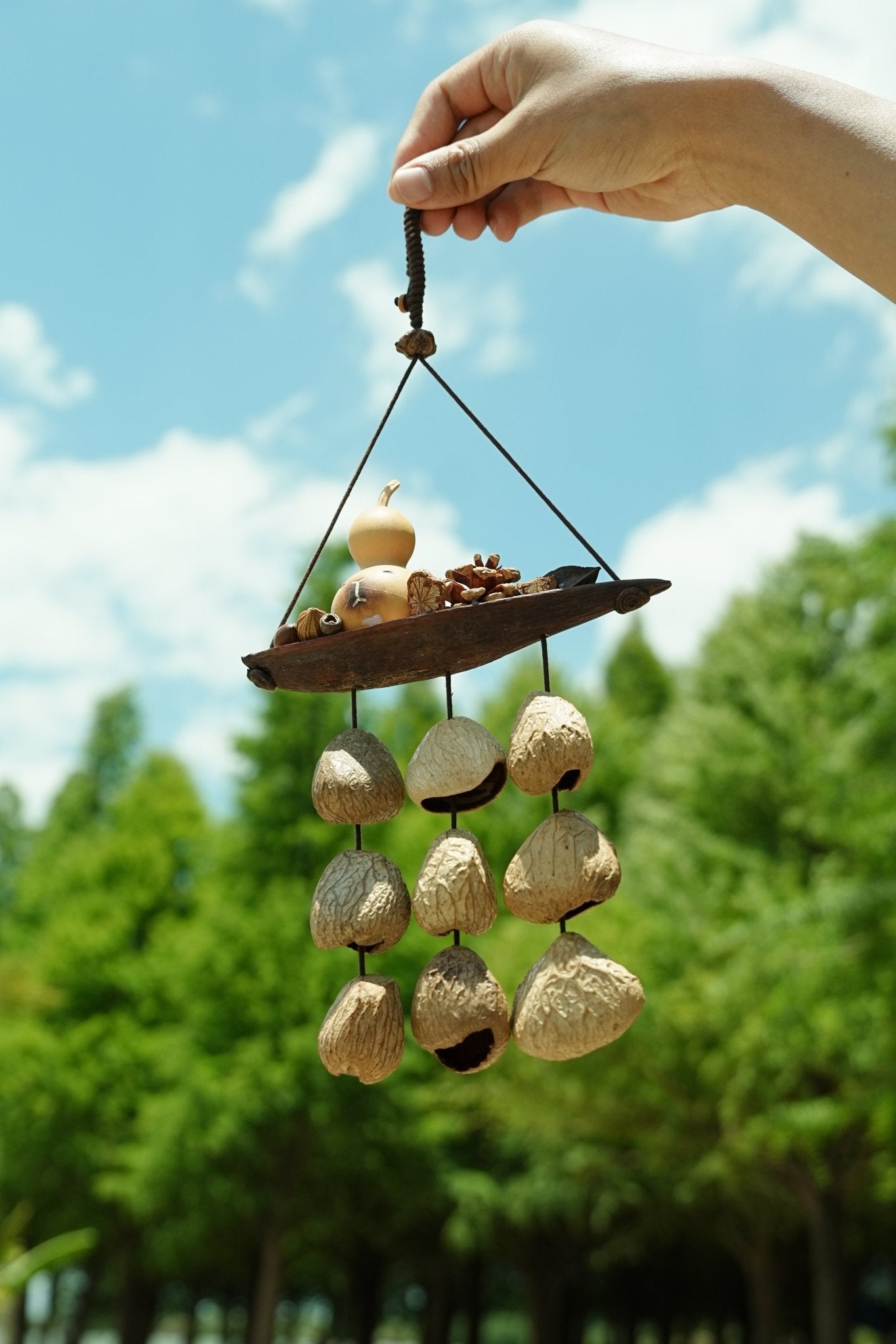 "Lucky Gourd Ark" Gourd Seed Wind Chime | Seed Necklace | Wiccan Center