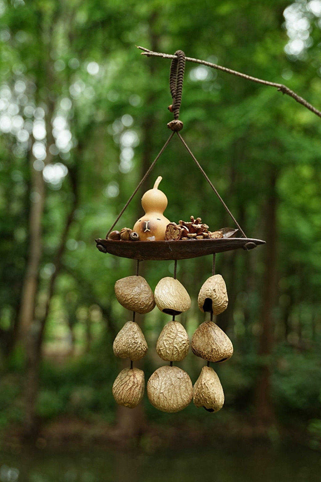 "Lucky Gourd Ark" Gourd Seed Wind Chime | Seed Necklace | Wiccan Center