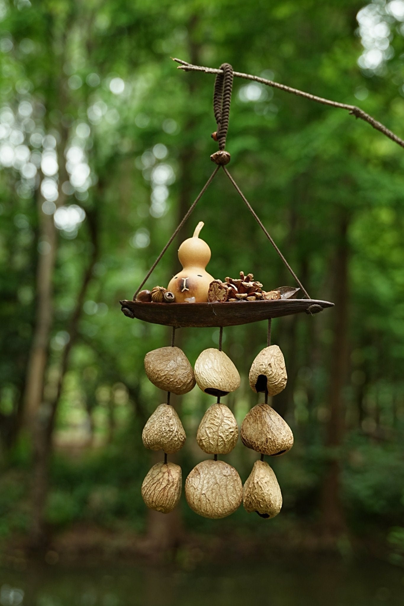 "Lucky Gourd Ark" Gourd Seed Wind Chime | Seed Necklace | Wiccan Center