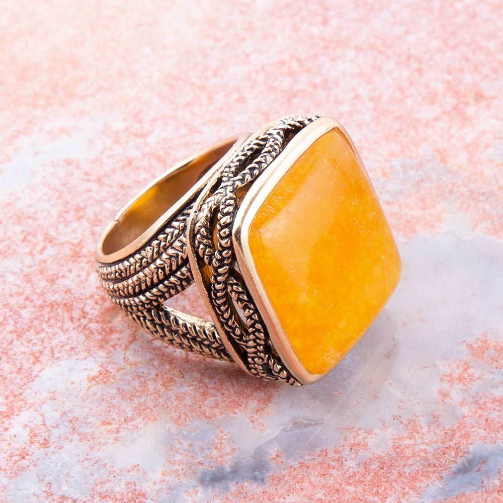 Yellow Agate and Golden Statement Ring | Rings | Wiccan Center