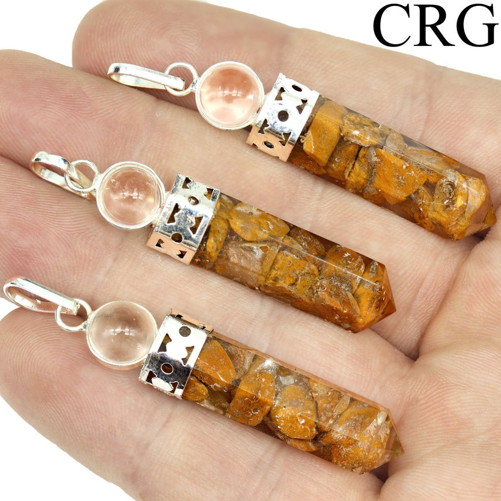 Yellow Jasper Orgonite and Glass Ball Pendant with Silver Plating (2 Inches) (4 Pieces)