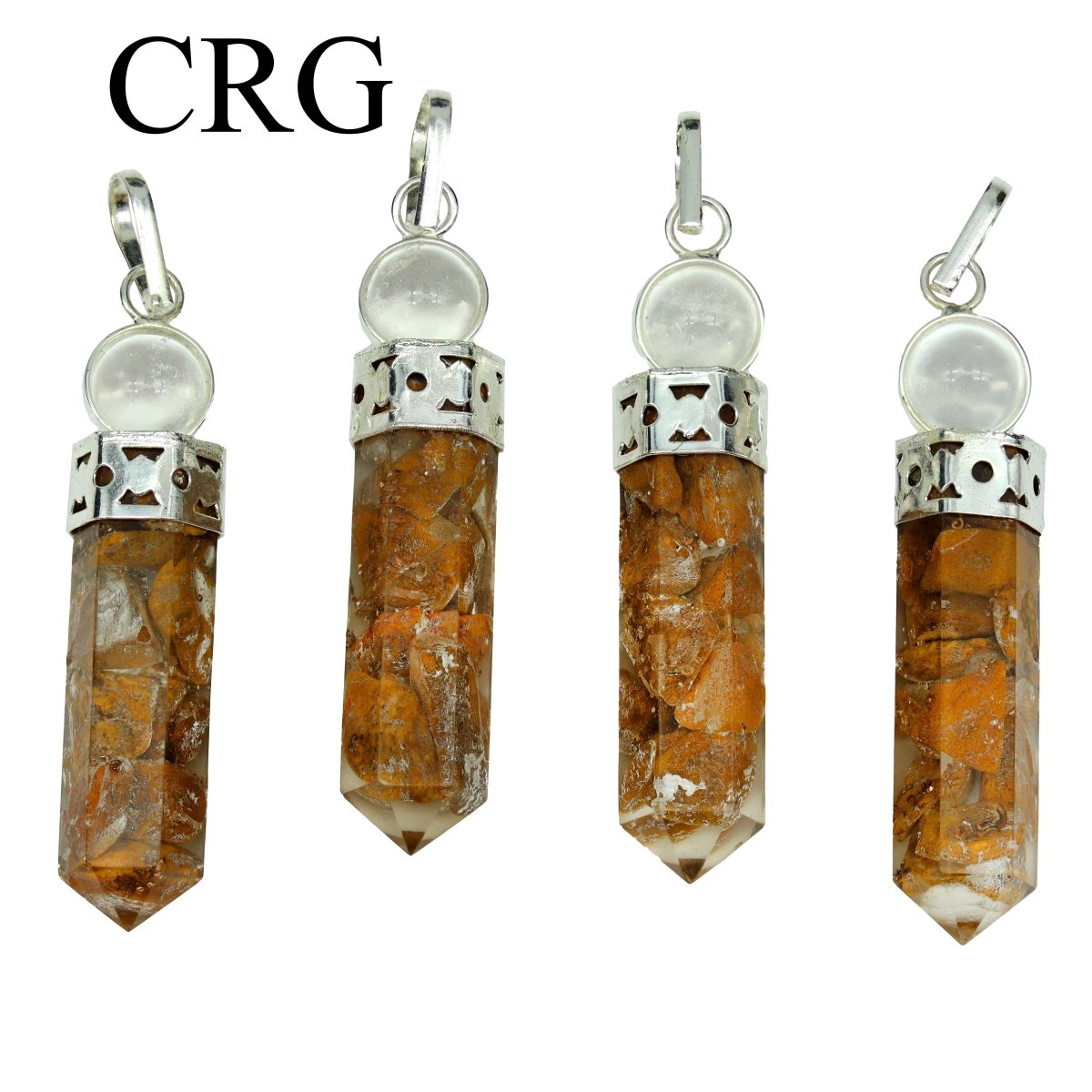Yellow Jasper Orgonite and Glass Ball Pendant with Silver Plating (2 Inches) (4 Pieces)