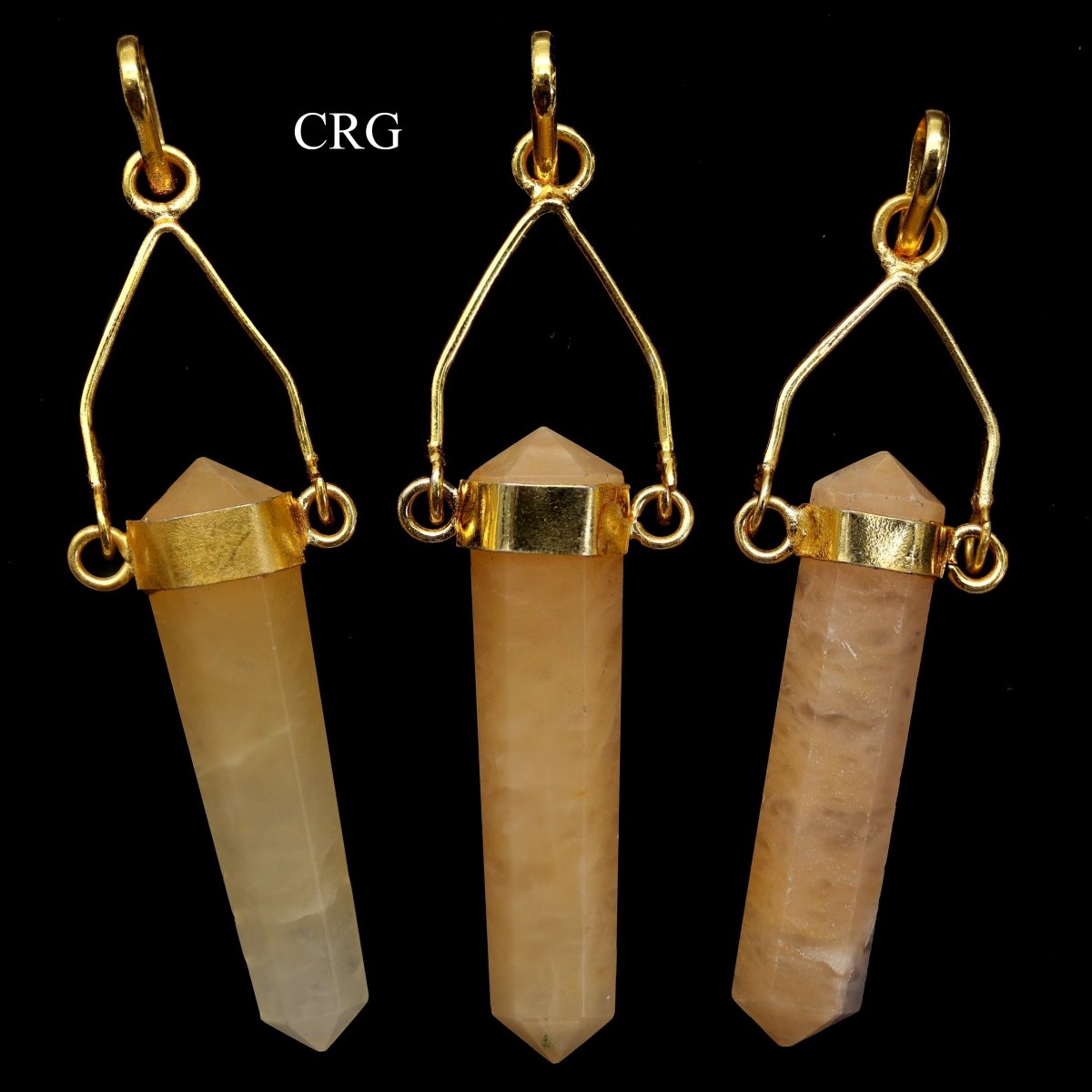 Yellow Quartz Point Pendant with Gold Plated Swivel Bail (2.5 Inches) (3 Pieces)