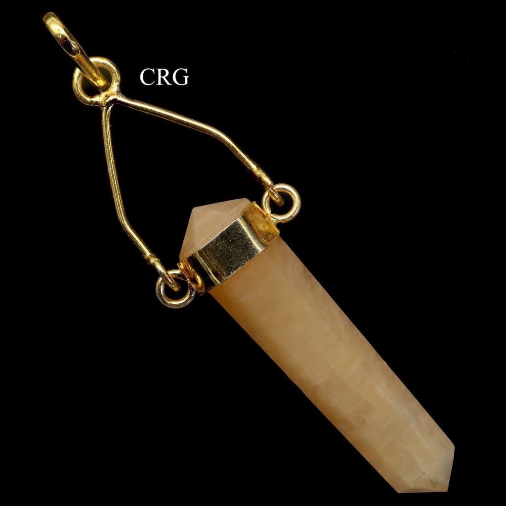Yellow Quartz Point Pendant with Gold Plated Swivel Bail (2.5 Inches) (3 Pieces)