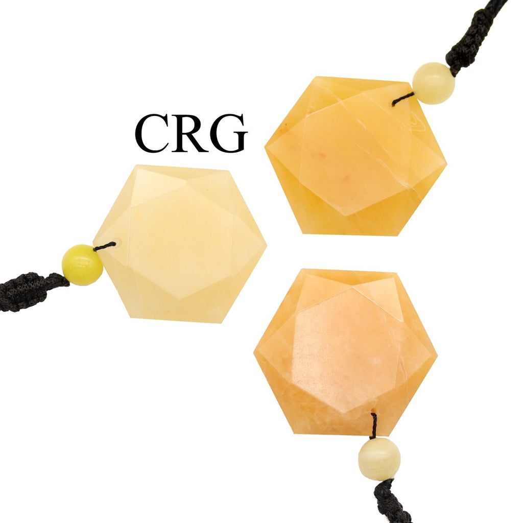 Yellow Quartz Faceted Hexagon Pendant with Black Cord (4 Pieces) Size 1 Inch