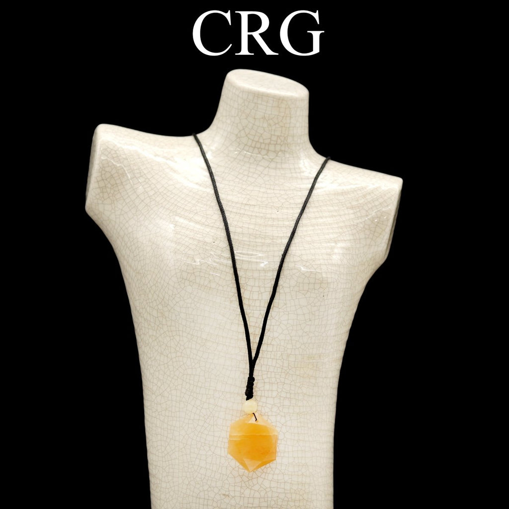 Yellow Quartz Faceted Hexagon Pendant with Black Cord (4 Pieces) Size 1 Inch