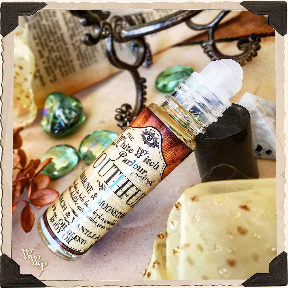 YOUTHFUL Elixir BODY OIL Rollon. Peach, Vanilla. Blessed by Aquamarine, Moonstone. | aromatherapy, perfume, oils | Wiccan Center