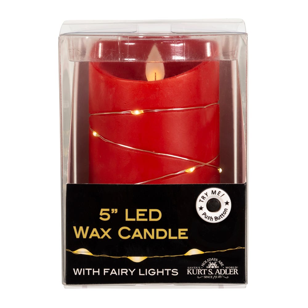 Flicker Flame Red Candle With Fairy Lights - 5 inch | Home & Living >> Candles >> Battery Operated | Wiccan Center