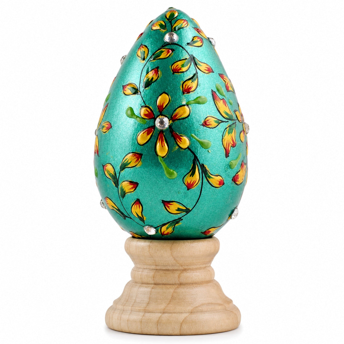 Jeweled Green Flowers Wooden Easter Egg | Easter Eggs > Wooden > Singles | Wiccan Center