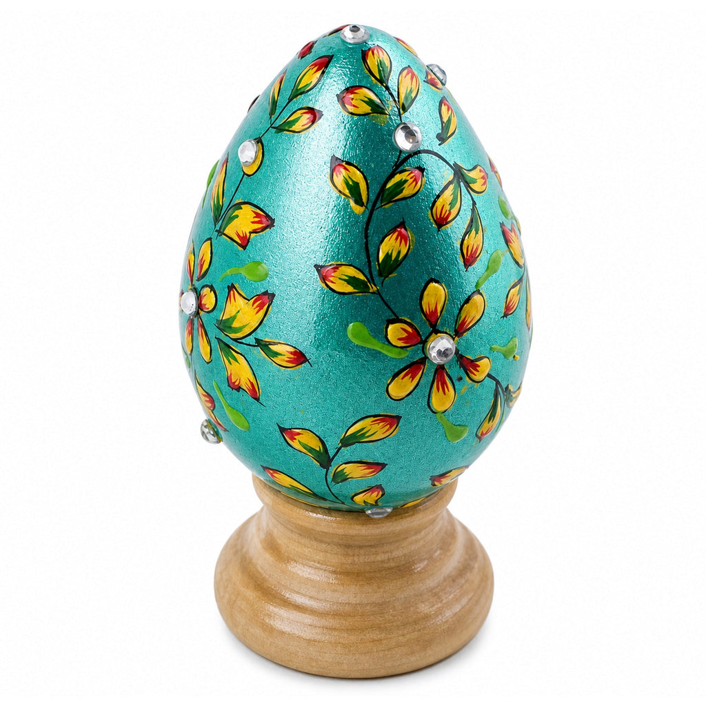 Jeweled Green Flowers Wooden Easter Egg | Easter Eggs > Wooden > Singles | Wiccan Center