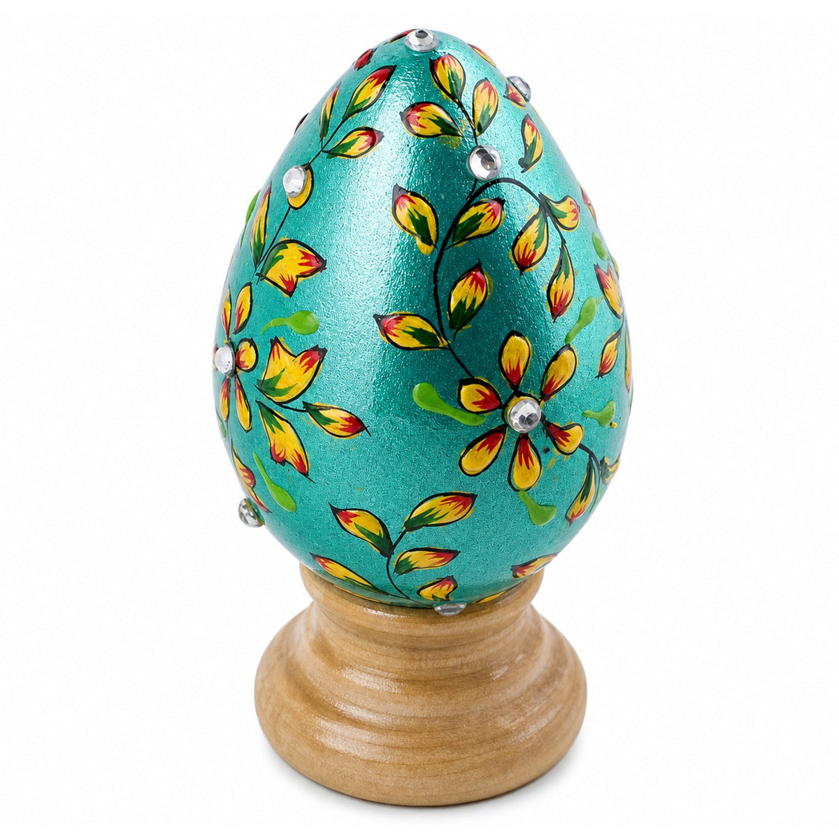 Jeweled Green Flowers Wooden Easter Egg | Easter Eggs > Wooden > Singles | Wiccan Center
