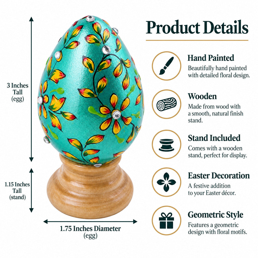 Jeweled Green Flowers Wooden Easter Egg | Easter Eggs > Wooden > Singles | Wiccan Center