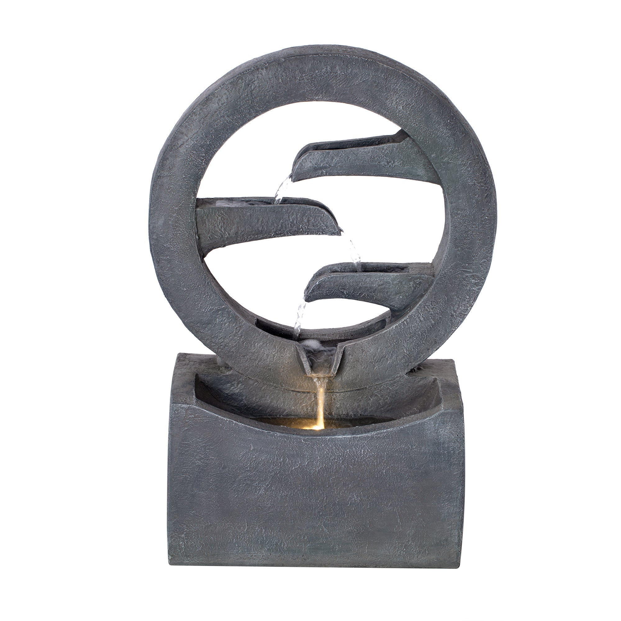 Resin Zen Ring Outdoor Water Fountain with Warm LED
