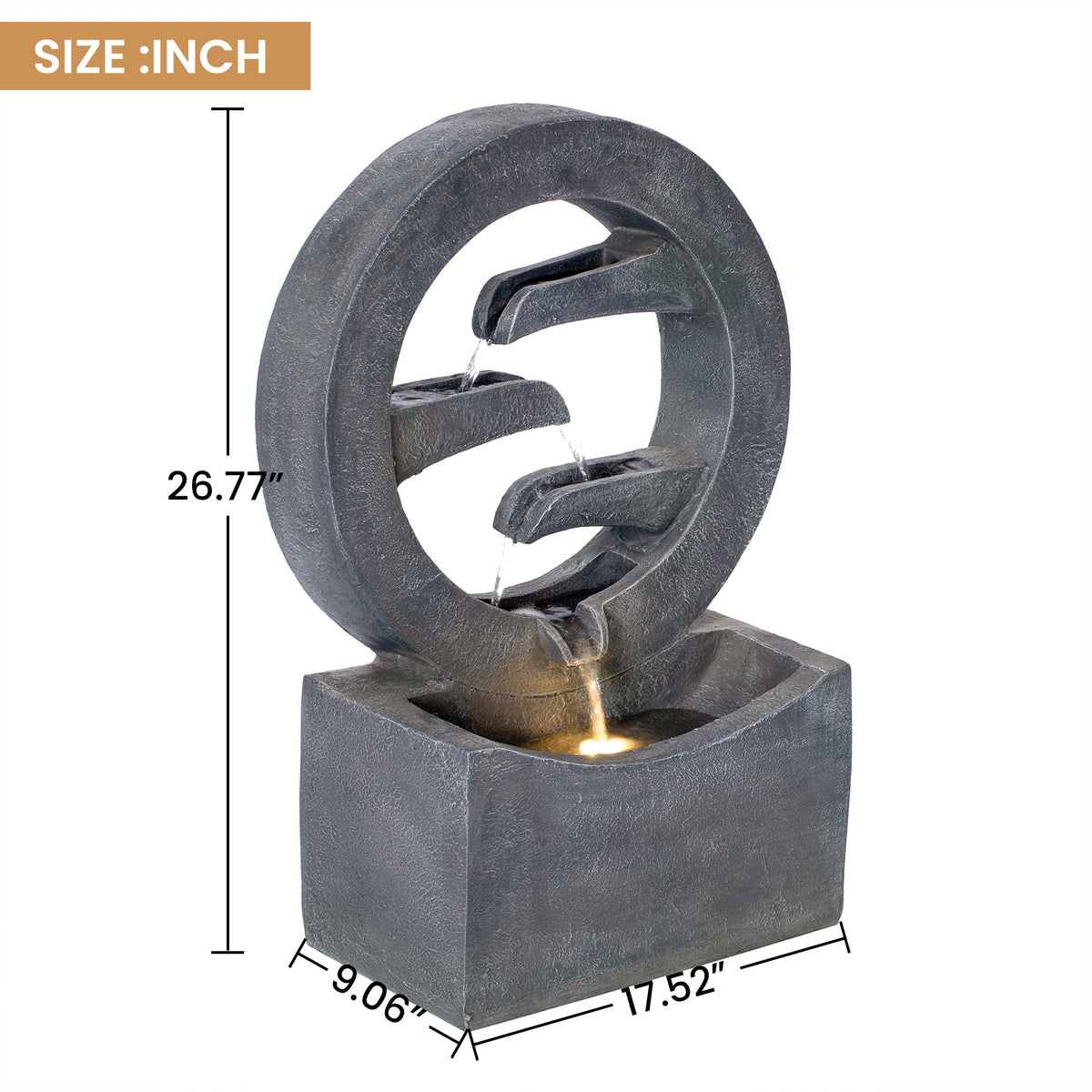 Resin Zen Ring Outdoor Water Fountain with Warm LED