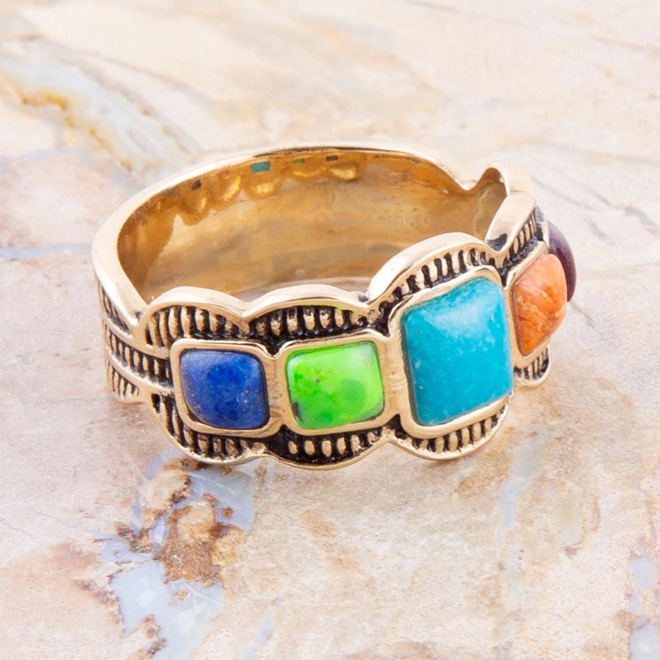 Zion Blue Turquoise Colorful Golden Ring | Rings | Wiccan Center