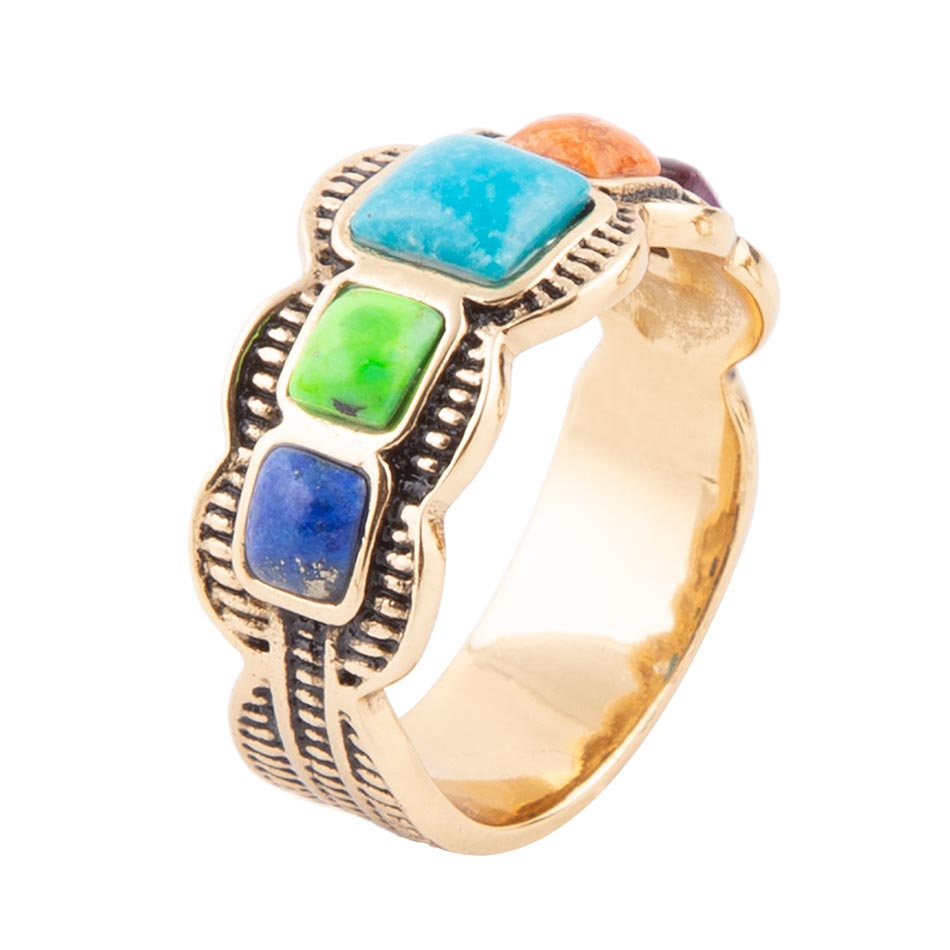 Zion Blue Turquoise Colorful Golden Ring | Rings | Wiccan Center