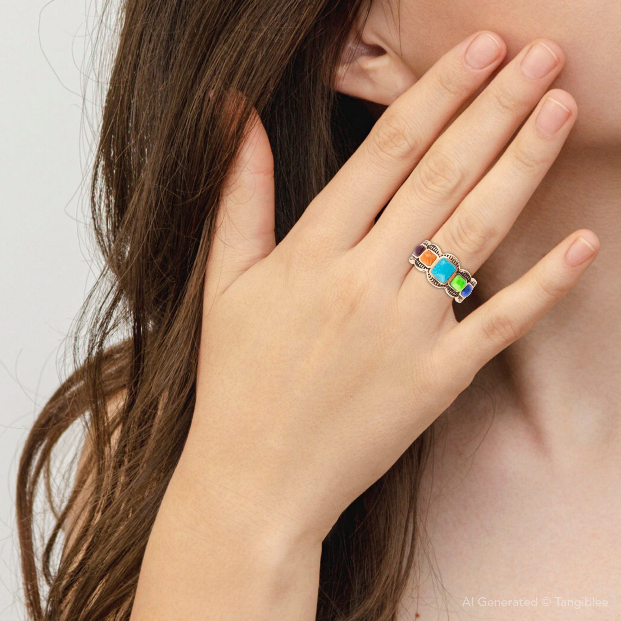 Zion Blue Turquoise Colorful Golden Ring | Rings | Wiccan Center