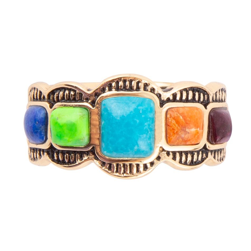 Zion Blue Turquoise Colorful Golden Ring | Rings | Wiccan Center