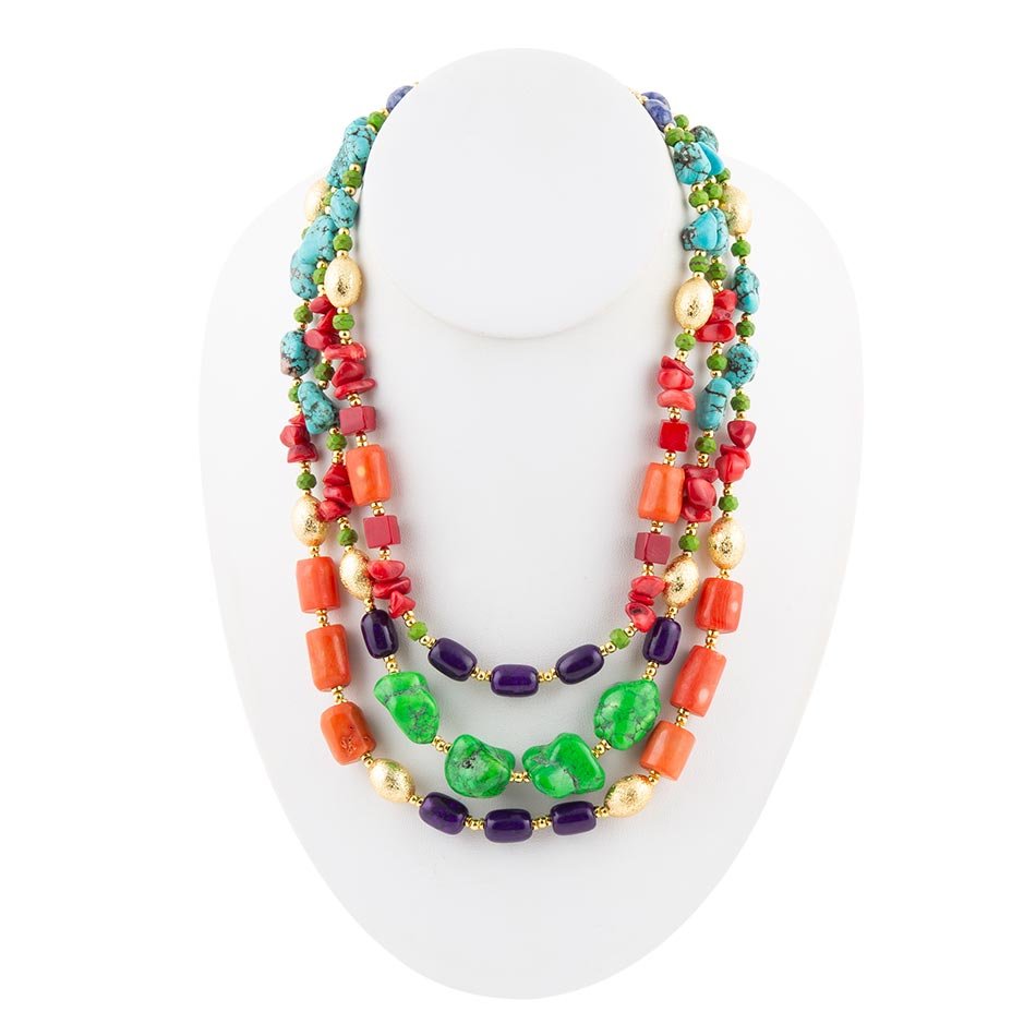 Zion Multi-Color Triple Strand Golden Statement Necklace | Necklaces | Wiccan Center