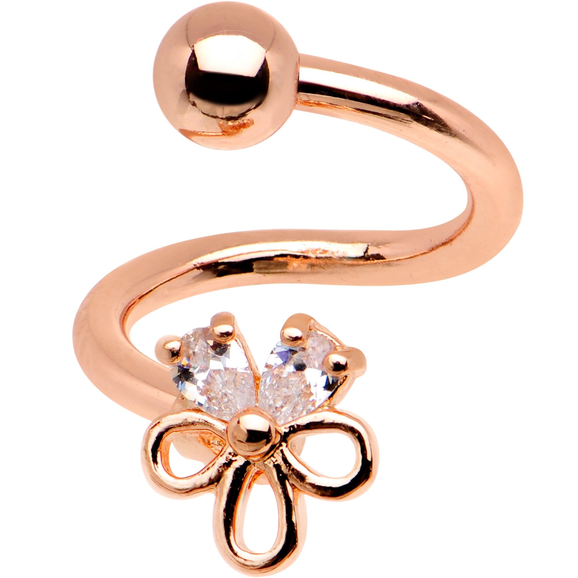 Clear CZ Gem Rose Gold PVD Sage Flower Spiral Twister Belly Ring | BELLY RING Spiral | Wiccan Center